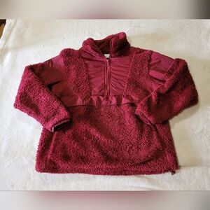 Vs Pink Women's Maroon Oversized Sherpa Teddy Half Zip Panel Pullover M